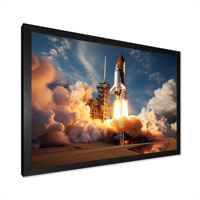 Lancement de la Navette spatiale Rayva II sur toile, Cadre simple noir, H 24 po x l 32 po x P 1 po