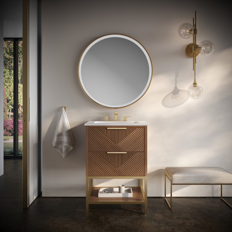 Ensemble de meuble-lavabo 24 po Diamond, Quartz blanc, Noyer, Laiton satiné