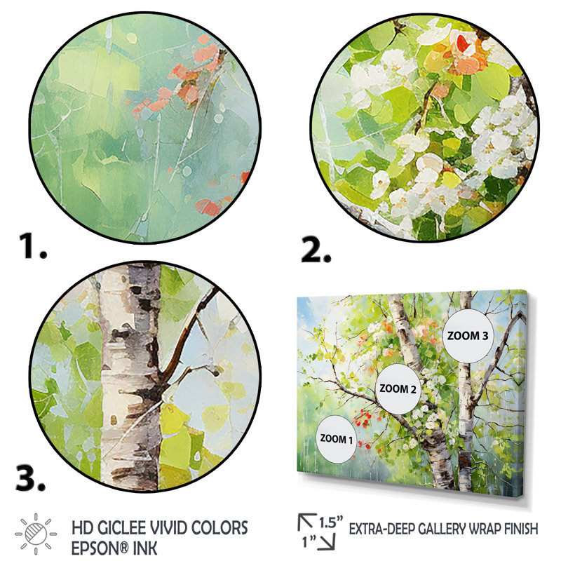 «Green Tree American Basswood Spring Blooms I», art mural arbre, Cadre de coin blanc fermé, H 34 po x l 44 po x P 1,5 po