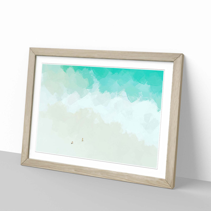 Two upon the Beach in Abstract - Picture Frame Graphic Art Print, 27cm H x 36cm W x 2cm D, Oak Framed