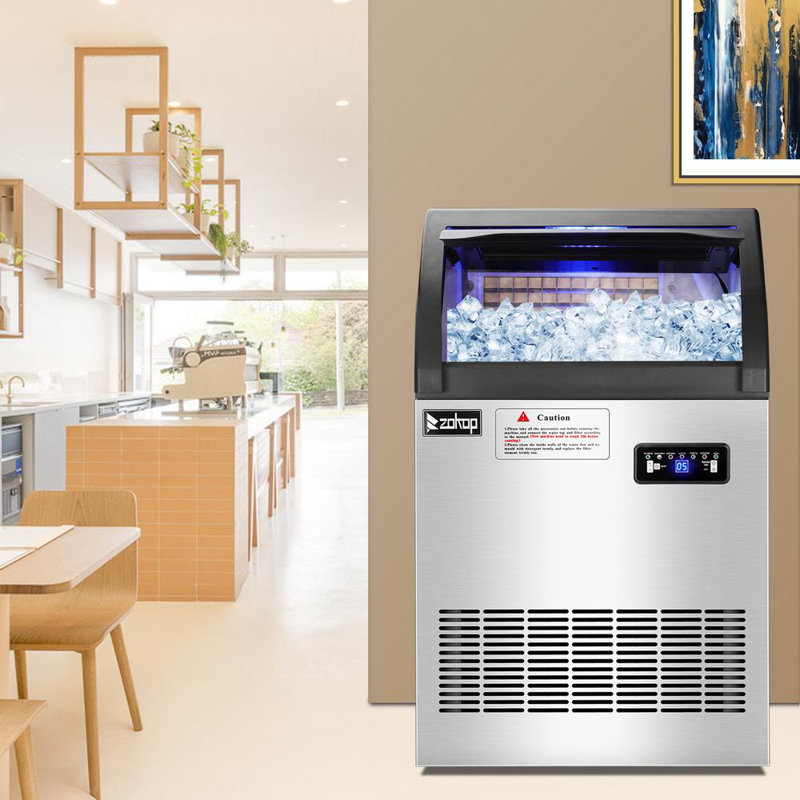 Machine à glaçons 120V commerciale 200Lbs / 24H avec 29Lbs Cubes de rangement en acier inoxydable Nettoyage automatique pour les bars à domicile avec cuillère et pelle, argent