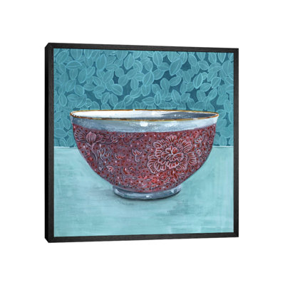 Bowl With Leafy Background by Miri Eshet - Painting on Canvas