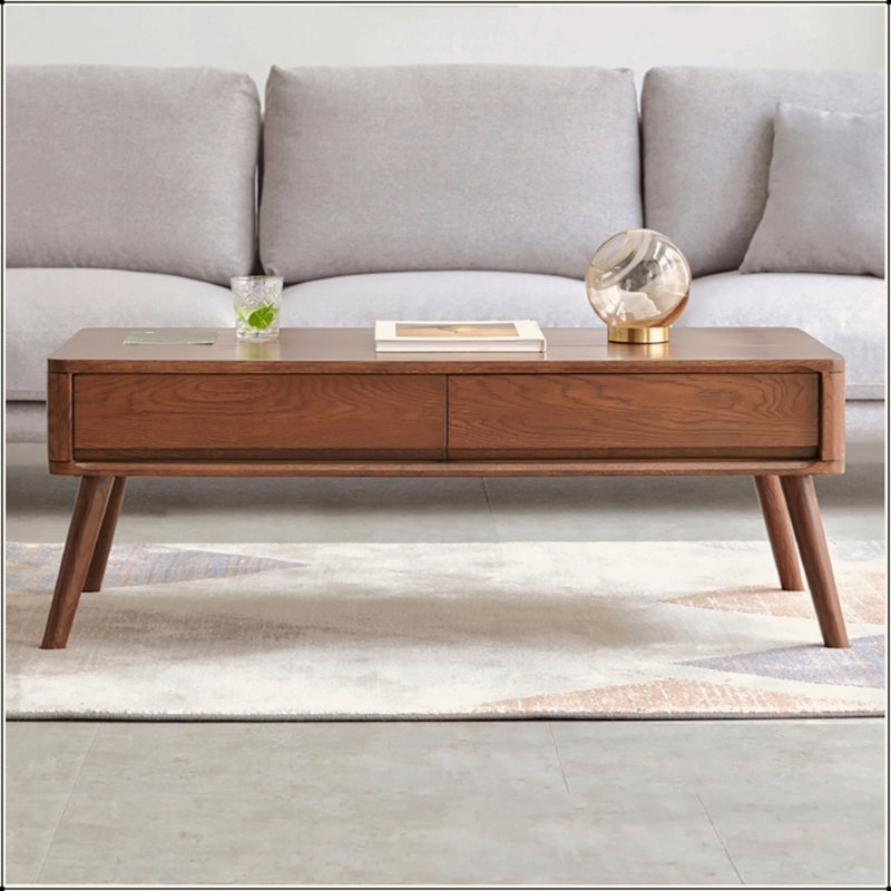 Table basse surélevée Table basse 100% bois de chêne massif avec plateau et plateau de table basse Largeur 100 x profondeur 60 x hauteur 45 cm Bureau d'étude Facile à assembler