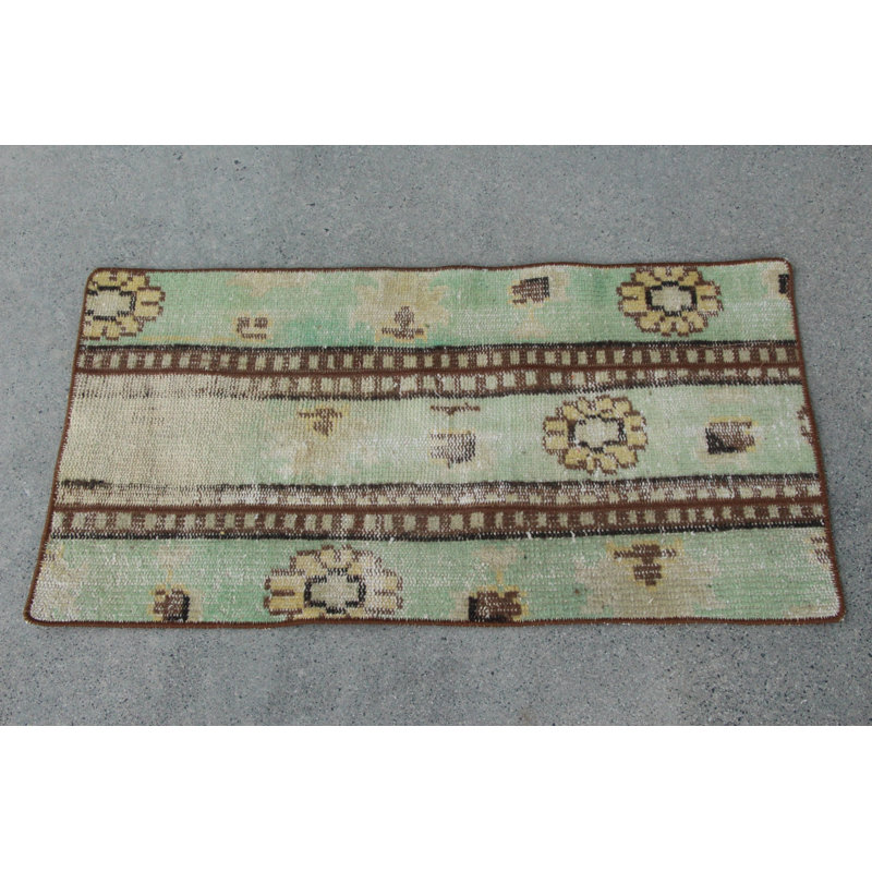 Small Patchwork Wool Rug in Brown Ideal for Dorm and Door Mat Use with Bright Decorative Flatweave Design