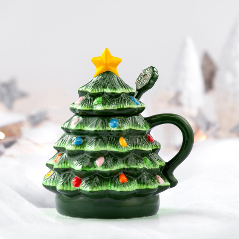 Lidded Nostalgic Tree Mug With Spoon, Green
