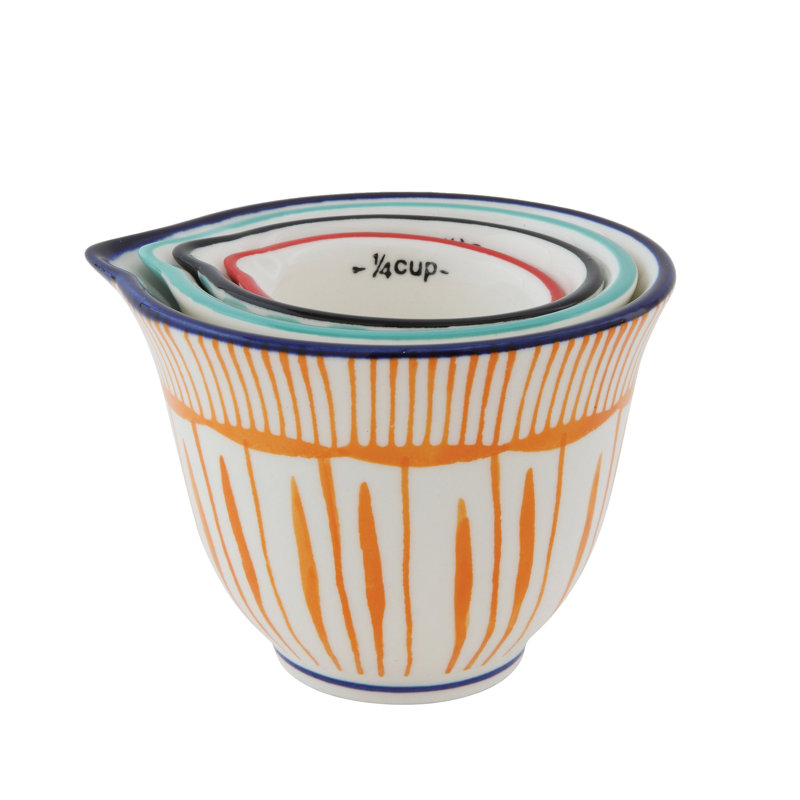 Ensemble de 4 tasses à mesurer en grès peint à la main avec motifs et bords colorés