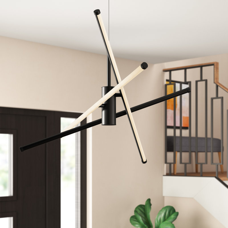 Lustre linéaire moderne de style Spoutnik à 3 lumières Hulse, Noir, H 12,5 po x l 43,5 po x P 43,5 po