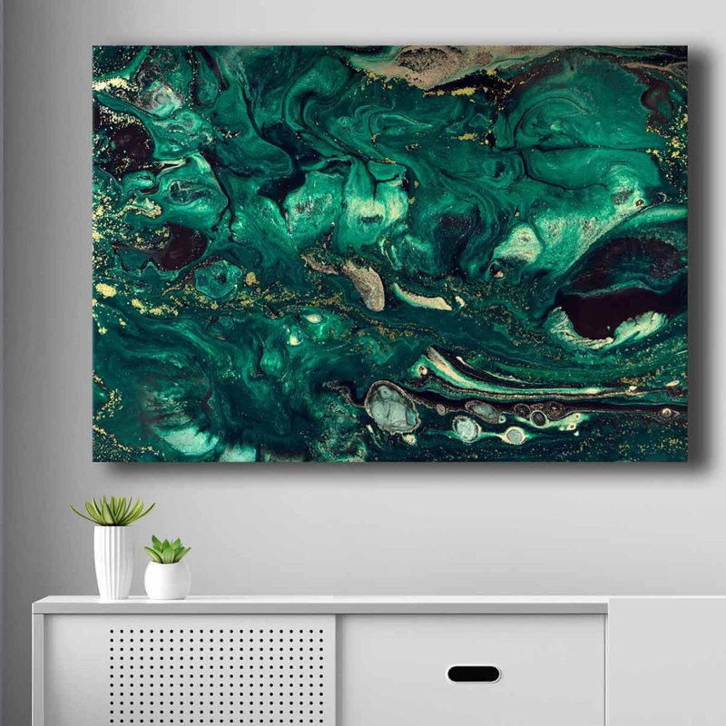Stunning Decorative Canvas Painting, 27.6 x 39.4 inches | 100% Canvas with 2.8 mm Thickness, Framed in 100% Pine Wood (Thickness: 0.87 inches) | Elegant Green, Cream, Gold & Black Colors | Perfect Wall Art for Home Decor