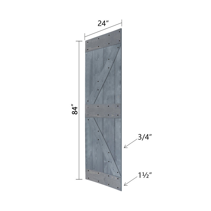Porte de grange pliante en bois massif de style K avec trousse de quincaillerie - assemblage requis, Gris foncé