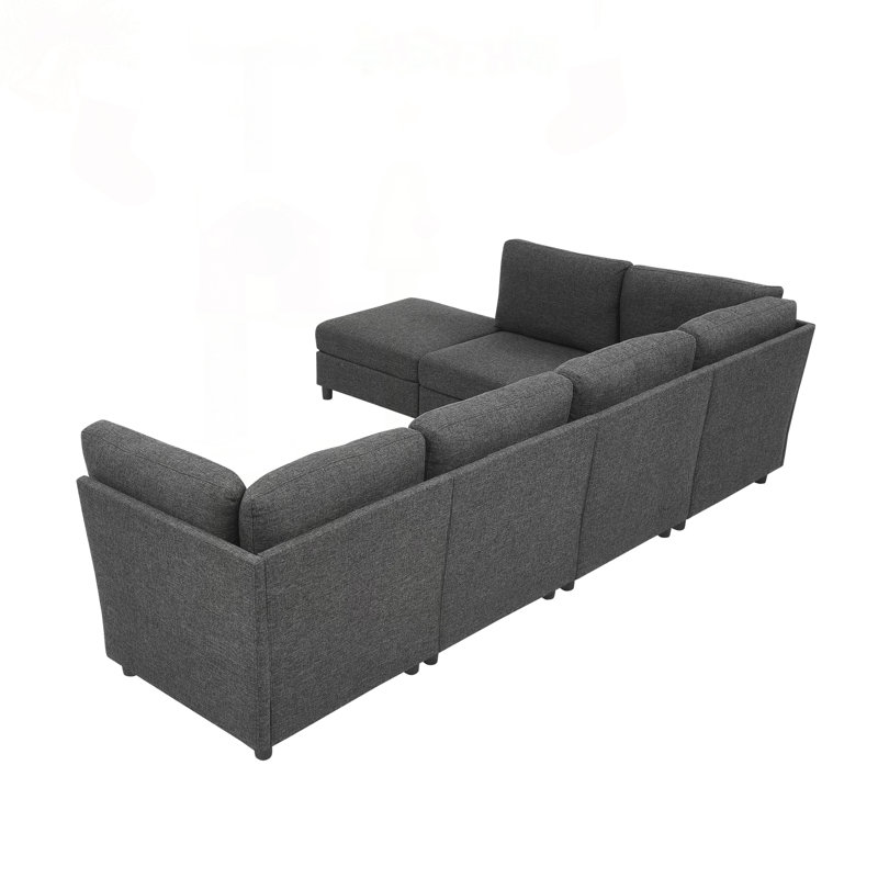 Canapé d'angle moderne avec repose-pieds librement configurable, L 94,5 po, Dark Grey Polyester