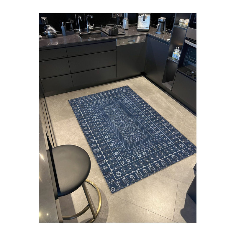 Tapis décoratif lavable bleu, Sous-tapis rectangulaire de 3 pi 3 po x 4 pi 11 po