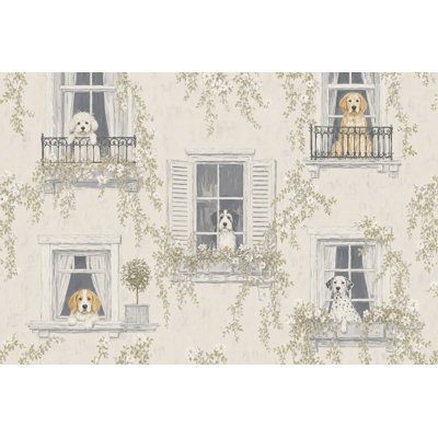 French Country Wallpaper Dogs Windows Wall Mural