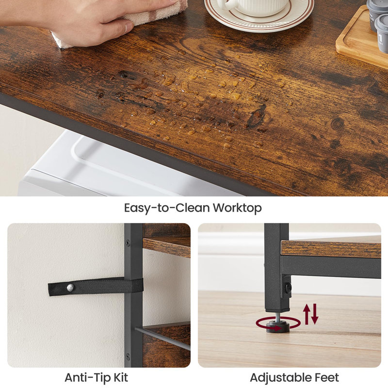 Kitchen Storage Rack with Power Outlet, Rustic Brown/Black