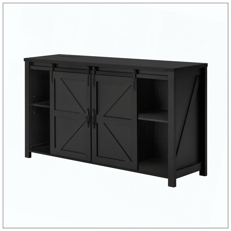 Buffet à portes de grange avec tiroirs Farmhouse, Black