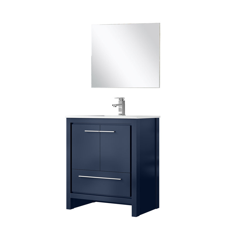Ensemble de meuble-lavabo simple 30 po avec plateau en marbre et miroir Lafarre, Marine, Marbre de culture blanc