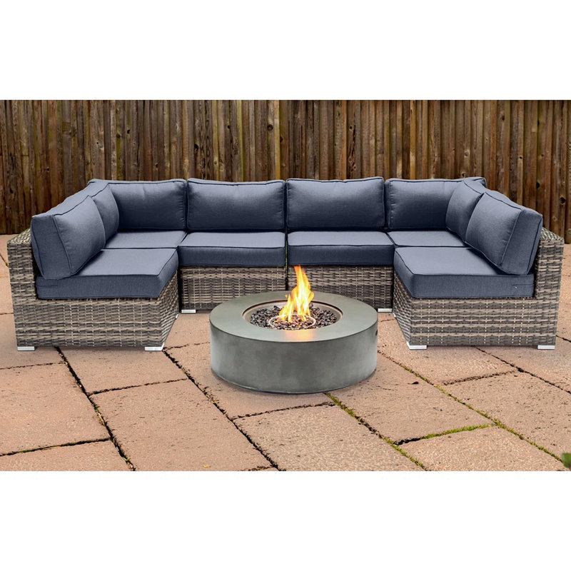 Ensemble de conversation modulaire d'extérieur 7 pièces avec coussins et foyer - aucun assemblage requis