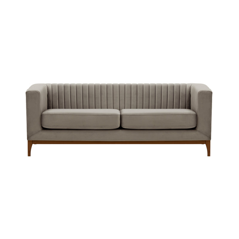 Buker Velvet Square Arms Sofa, Dark Oak, Taupe