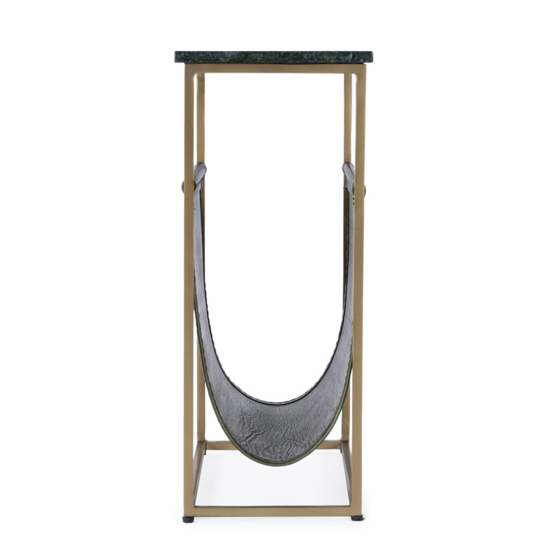 Edie Marble & Leather Magazine Side Table, Green Marble/Gold