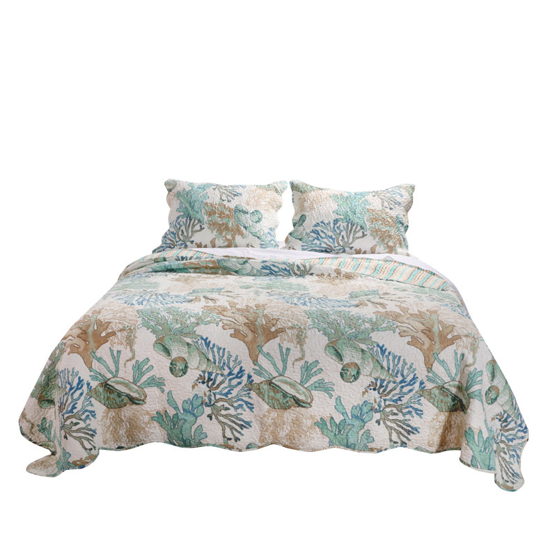 Ensemble de courtepointe réversible Atlantis Coastal, Courtepointe pour lit simple / simple TG et 1 taie, Jade