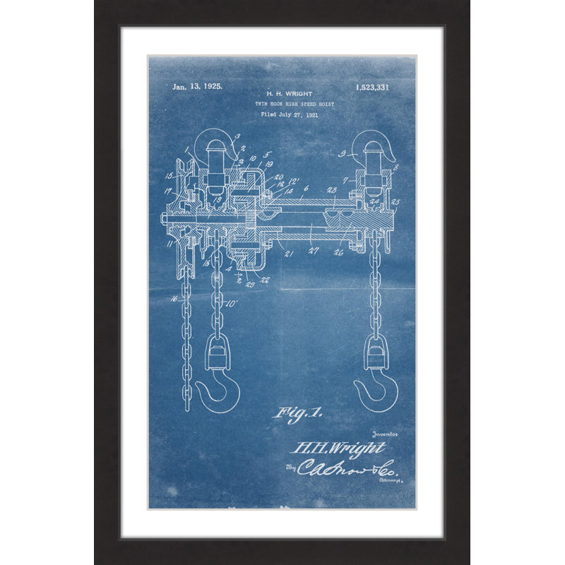 « treuil 1921 blueprint » par steve king, reproduction d’art encadrée, H 18 po x l 12 po x P 1,5 po