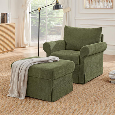 Chaise d'appoint rembourrée avec repose-pieds en chenille