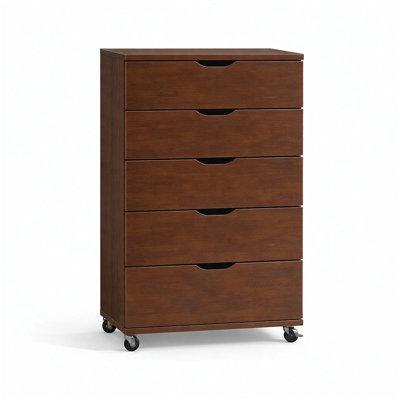 5 Drawer Dresser on Wheels Dark Brown Rolling Chest of Drawers Mobile Storage Cabinet for Bedroom Closet, Wide Drawer Organizer, 30.71" W x 15.75" D x 44.49" H