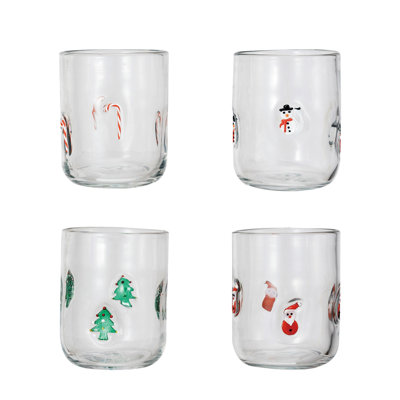 Round Drinking Glasses With Holiday Icon Pattern