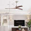 Ventilateur de plafond à pales en bois massif avec lumière avec télécommande, moteur réversible silencieux, 6 vitesses, 3 couleurs, pour salon de patio, chambre à coucher, intérieur