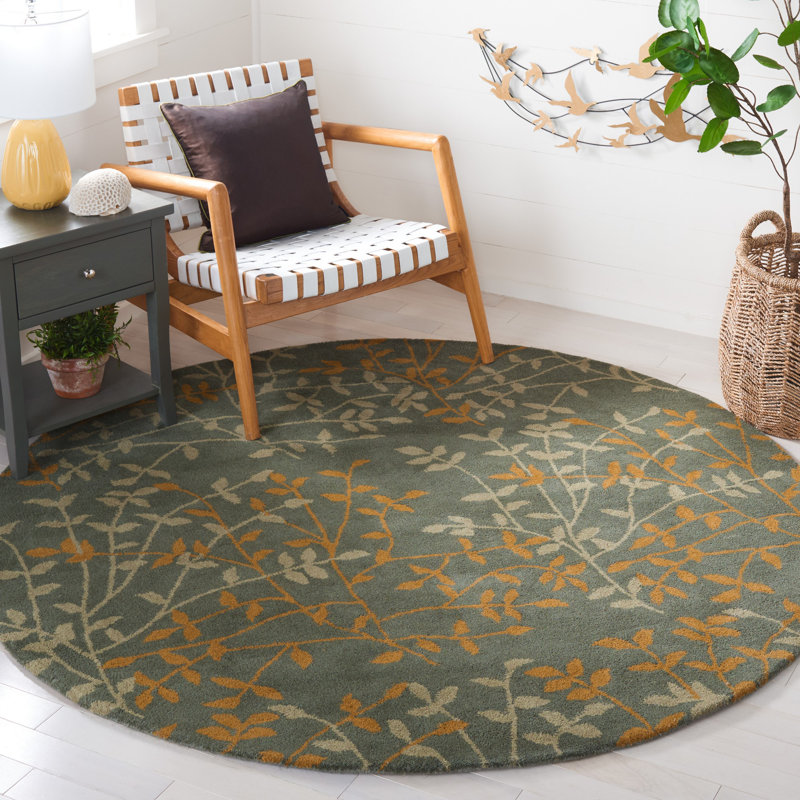 Floral Handmade Tufted Wool Green Area Rug, Rectangle 3'6" x 5'6"
