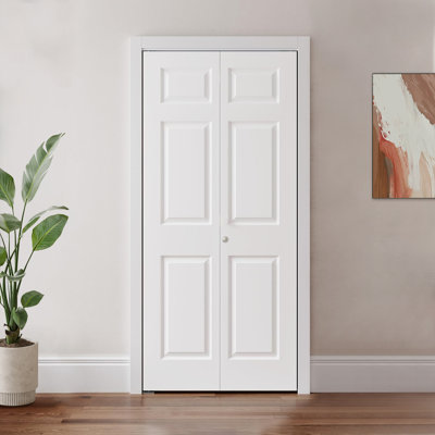 36"x 80" Raised 6 Panel White Primed Hollow-Core Interior Composite Bifold Closet Door