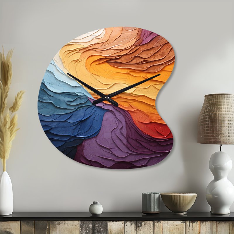 Abstrait lyrique jaune orange - coucher de soleil II - horloge murale en forme d'abstraction lyrique, Grand