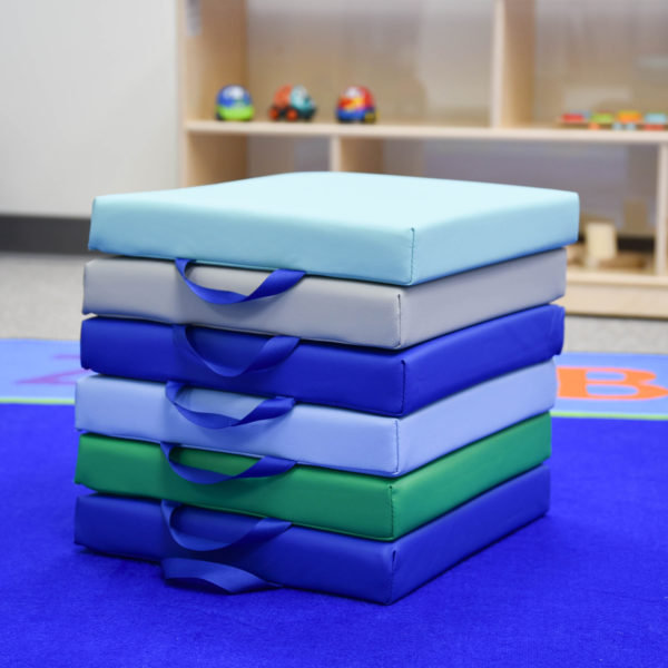 Square Floor Cushions - 6 , Blue/Green/Light Blue