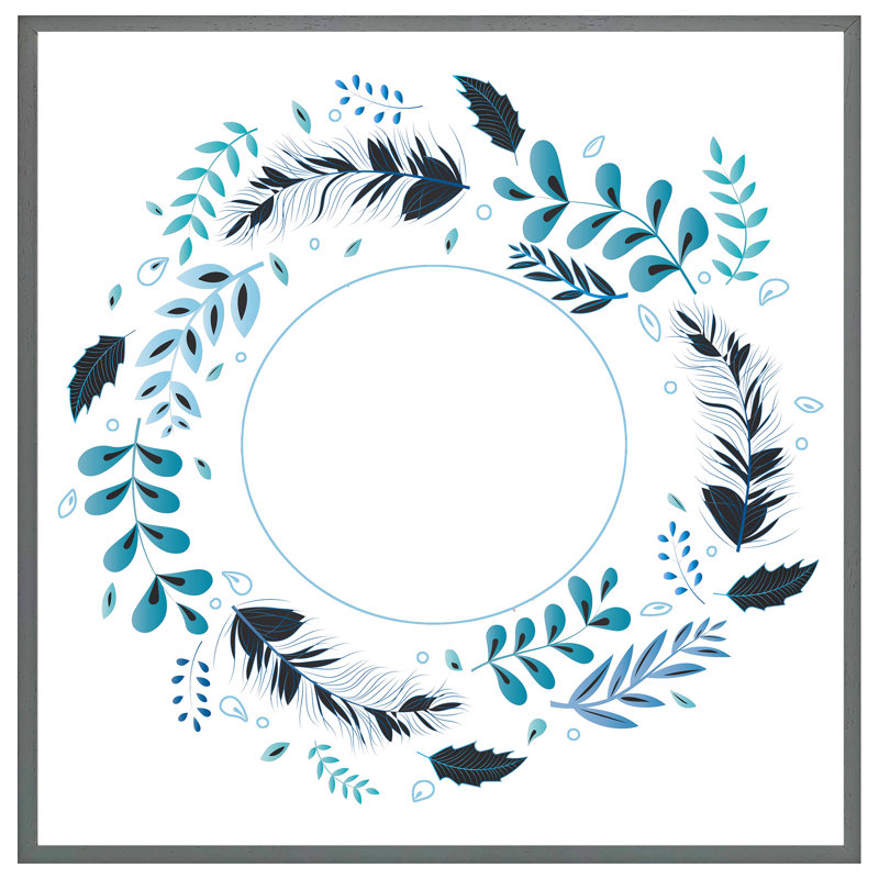 Tammo Blue Leaves Frame - Single Picture Frame Print, Black Framed, 61cm H x 61cm W x 4cm D