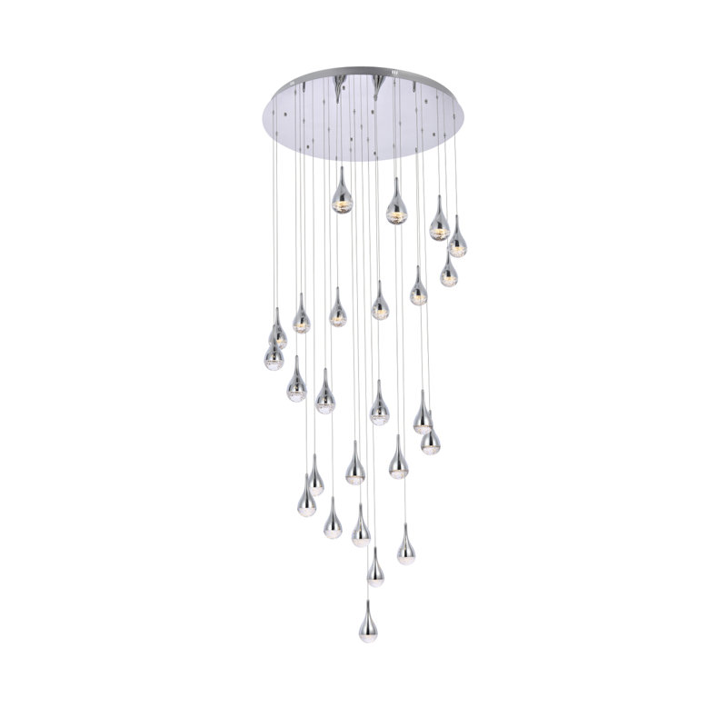 Luminaire suspendu en forme de goutte DEL à 9 lumières Carilyn, H 9 po x l 42 po x P 42 po, Chrome chrome