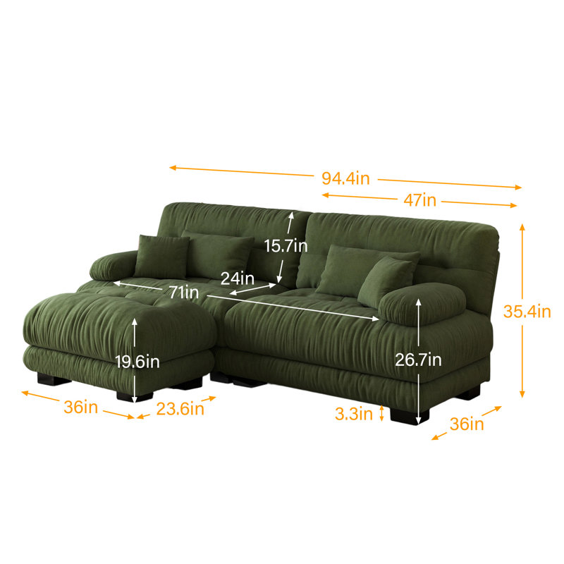 Modular Sectional Sofa Cloud Couch, Deep Seat L Shaped Couch, Modern Sectional Couches For Living Room, Comfy Soft Chenille Loveseat Sofa With 4 Pillows, Small Couches For Small Spaces