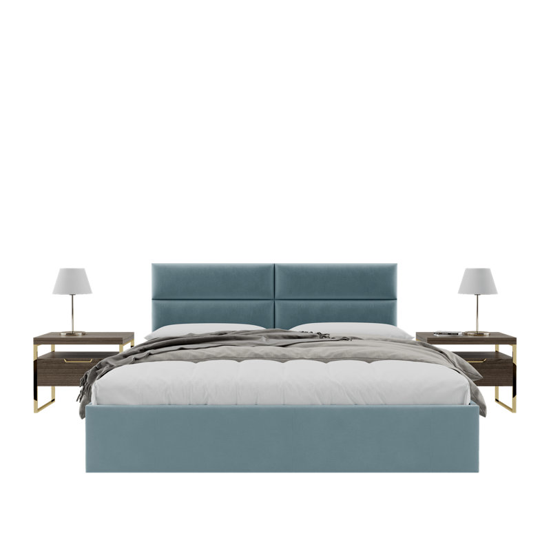 Sapan Upholstered Headboard, King, Velvet Micro Fiber Antique Blue