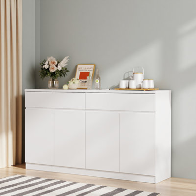 Buffet avec rangement, grande armoire de rangement avec 2 tiroirs et 4 portes, table basse en bois pour la salle à manger