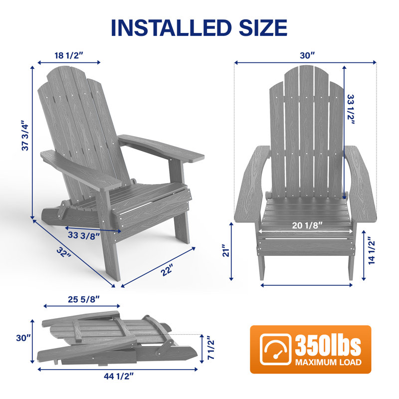 Mailloux Outdoor Folding Plastic Adirondack Chair, Gray