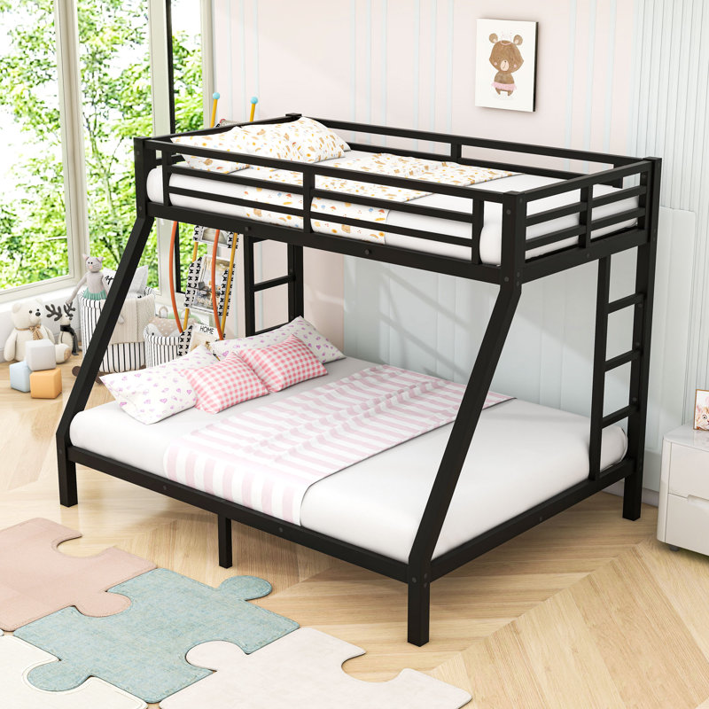 Metal Twin XL Over Queen Bunk Bed With Ladder And Slats