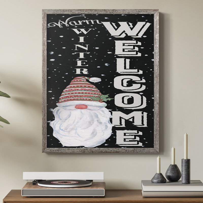 Warm Winter Welcome Gnome, reproduction encadrée - bois massif