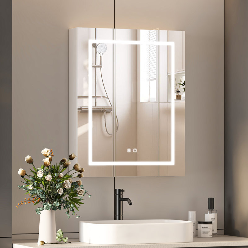 Ayyat 40 W x 60 H cm Corner Illuminated Mirror Cabinet 3 Shelf, 76cm H x 60cm W x 11.5cm D