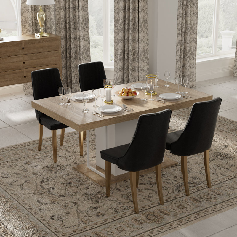 Ensemble de salle à manger 5 pièces 5 pièces, 5 pièces: table, 4 chaises, Noir et or