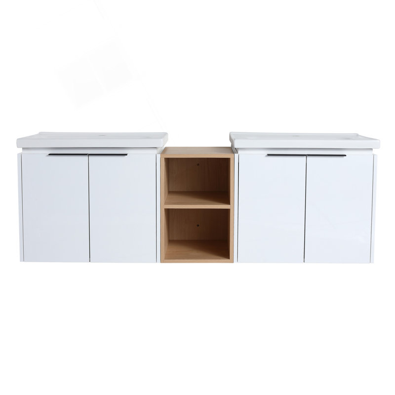 Meuble-lavabo à fermeture en douceur de 60 pouces avec lavabo et petites tablettes de rangement, parfait pour les salles de bain modernes et un rangement efficace