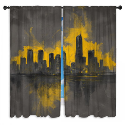 Yellow City Skyline Window Curtains Cityscape Sheer & Room Darkening - 2 Panels