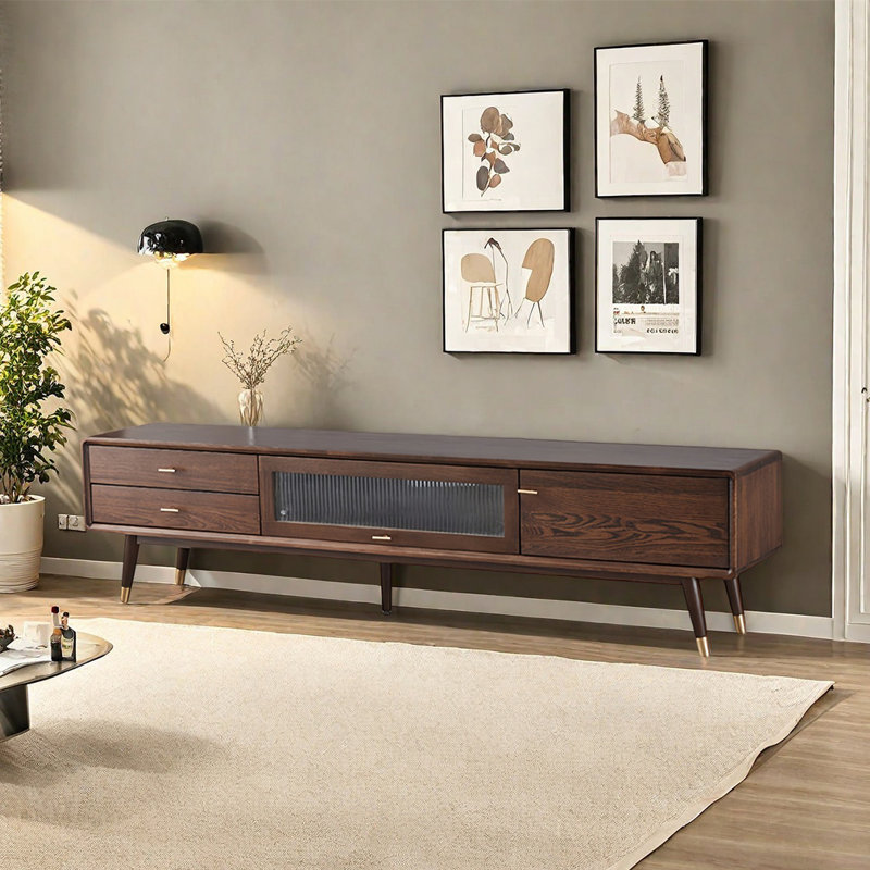 Meuble télé moderne et minimaliste en bois massif, Bois brun foncé, H 17,7 po x L 78,7 po x l 13,8 po