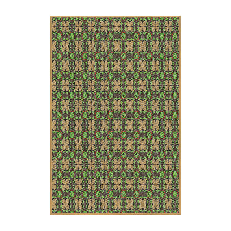 Vert géométrique/Tapis décoratif brun, Rectangle 7 pi x 9 pi