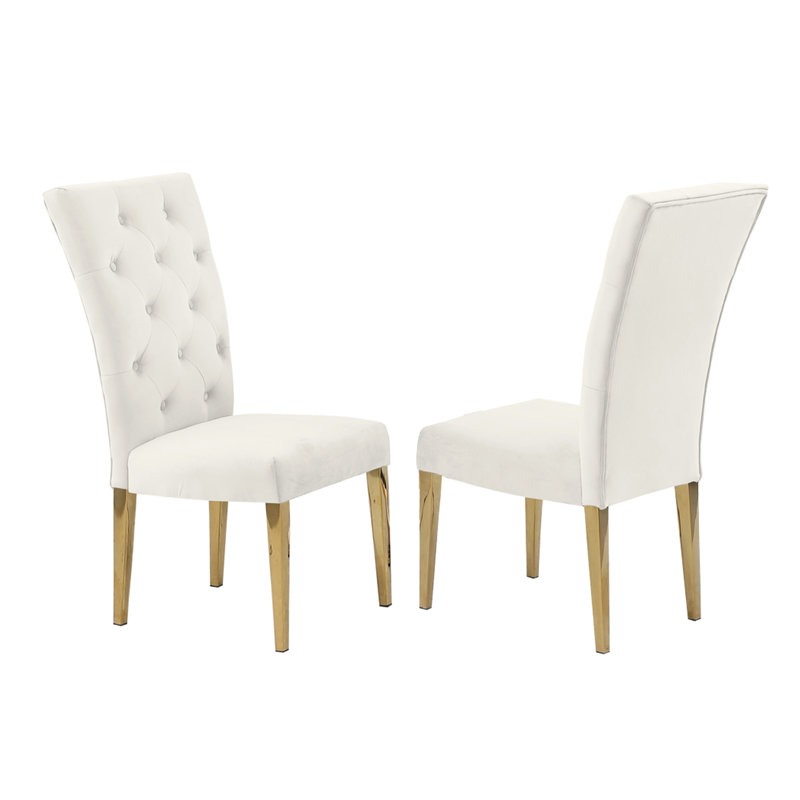 Chaise de salle à manger rembourrée en velours H 18,5 po Beriguette , Crème, crème, Doré
