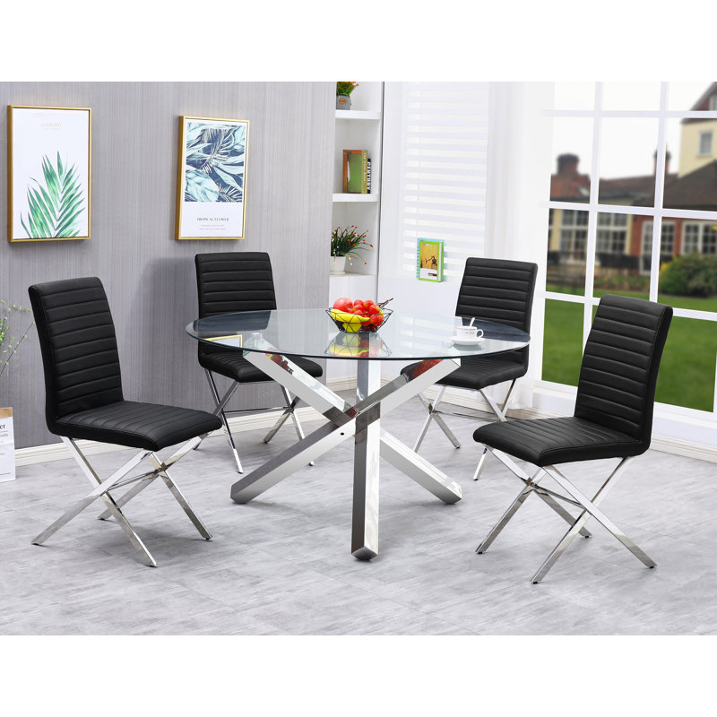 Shiraz 4 - Person Glass Top Dining Set, Black, Silver