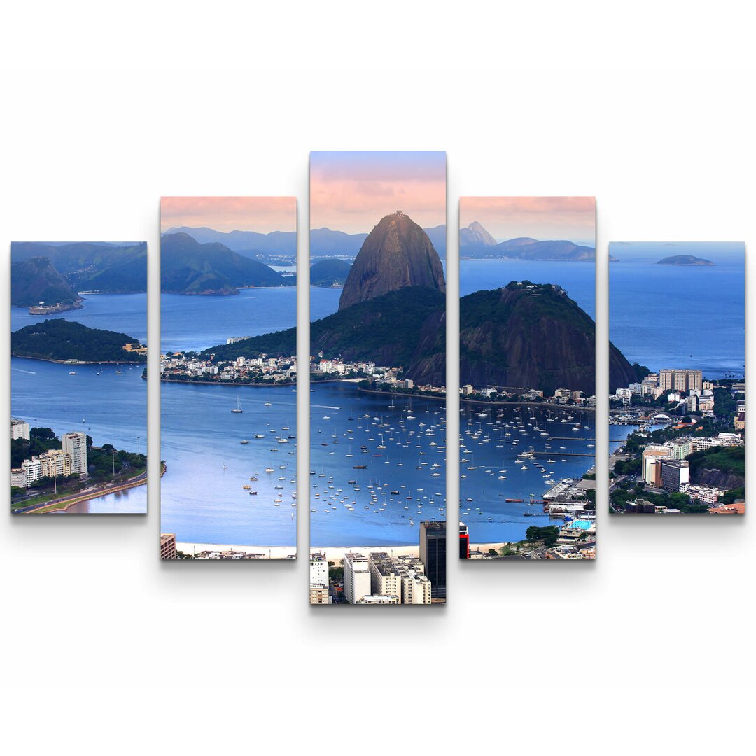 5-tlg. Leinwandbilder-Set Rio de Janeiro's Skyline am Abend