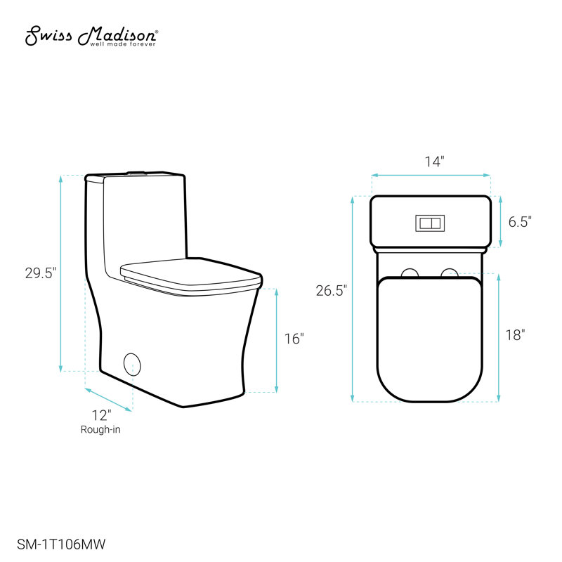 Concorde One Piece Square Toilet Dual Flush 1.1/1.6 gpf in Matte White, Top, Matte White